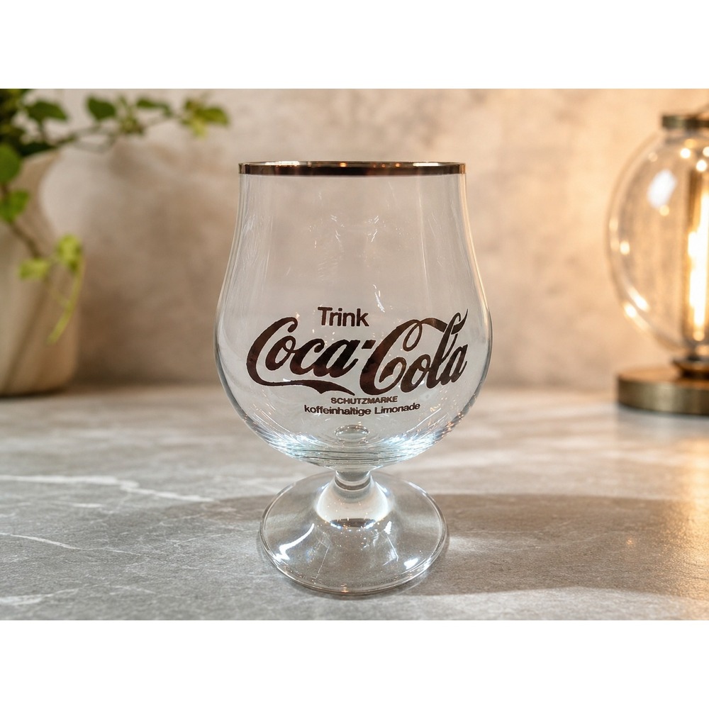 Vintage Trink‎ Coca-Cola German Stemmed Glass Gold Rim 0.3L Soda Advertising